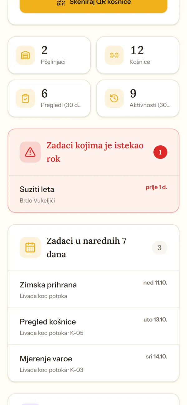 Kontrolna ploča sa zakašnjelim zadacima i zadacima u narednih 7 dana